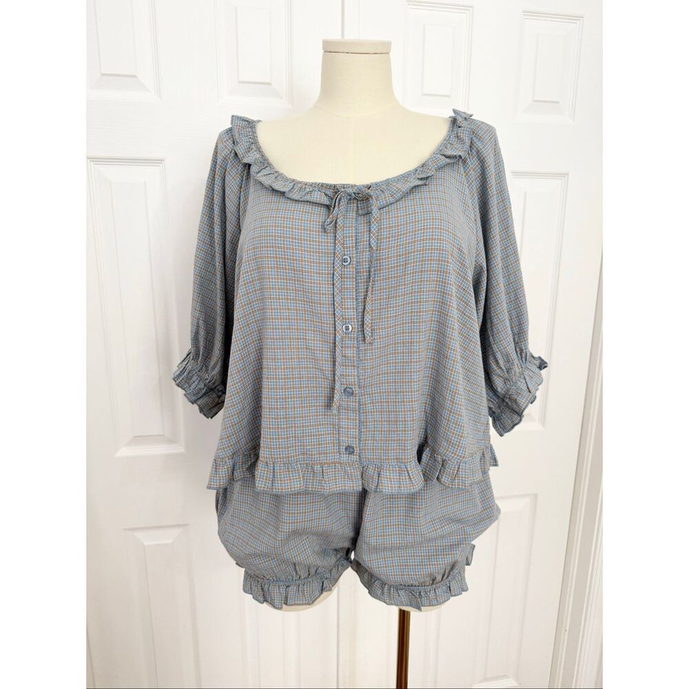 Romeo Sleep Set by Sønderhaus Ruffle Blue NWT L Sonderhaus Babydoll Bloomer